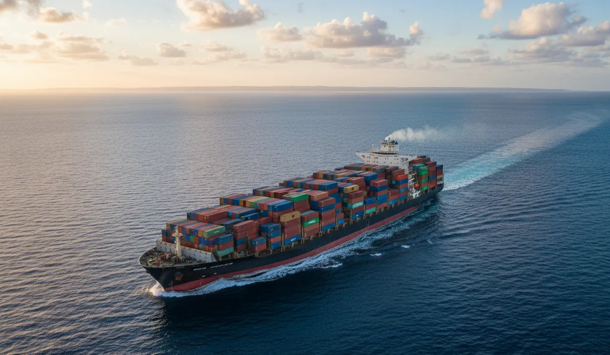 Container cargo ship transporting goods across the ocean, representing Philippine ube export shipping to South Korea