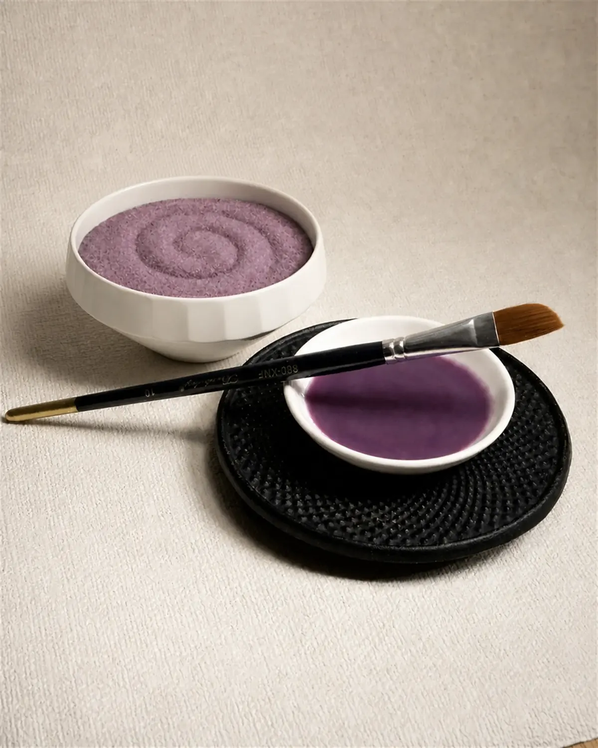 Ube powder arranged as pigment on a palette, illustrating how colour has become the quality signal that food fraud exploits